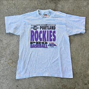 Vtg 90s PORTLAND ROCKIES Spellout Collage Graphic Baseball Tee Shirt Youth Lg